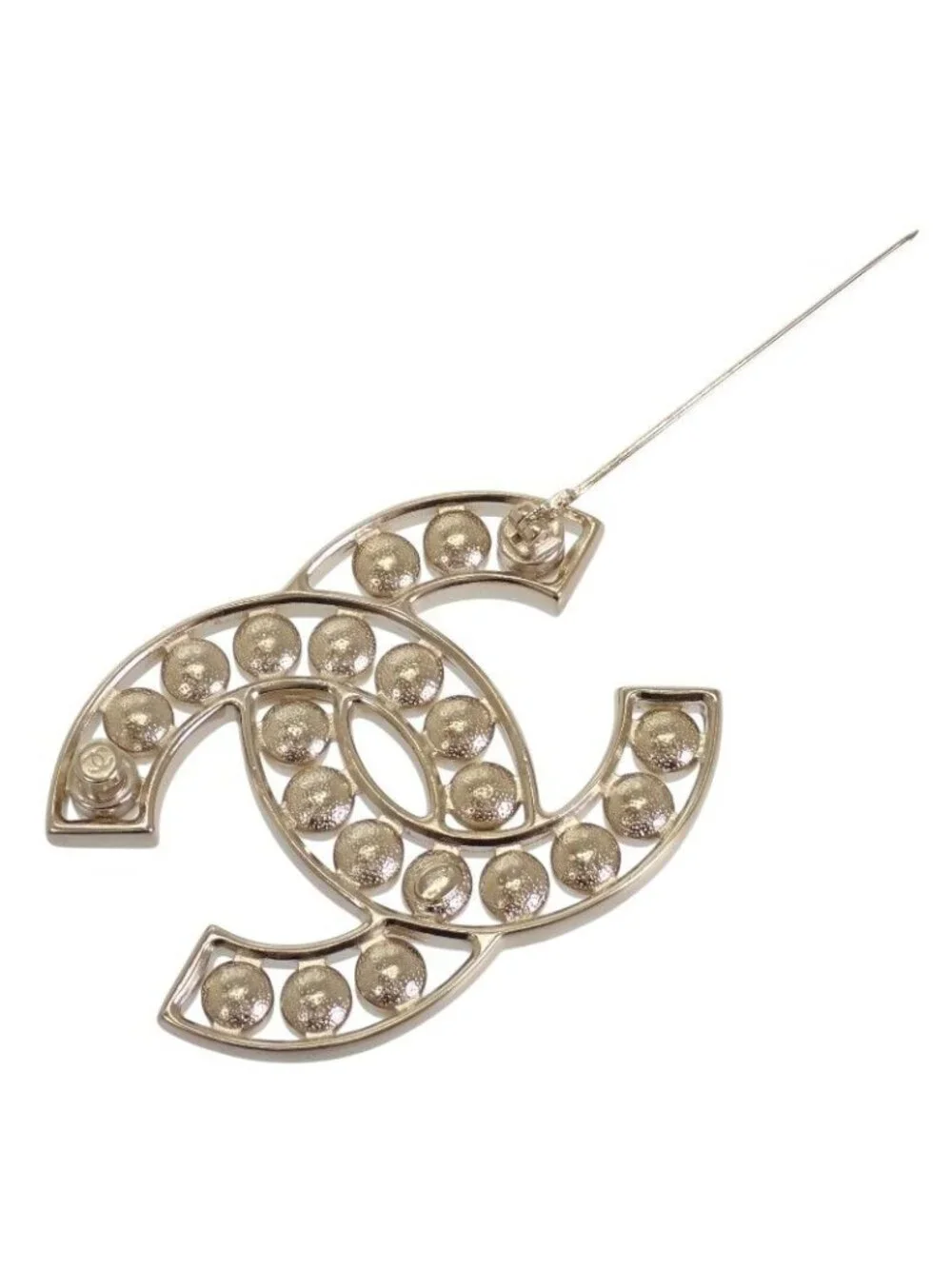Chanel CC Logo Pearl Brooch Metal Faux White Gold White
